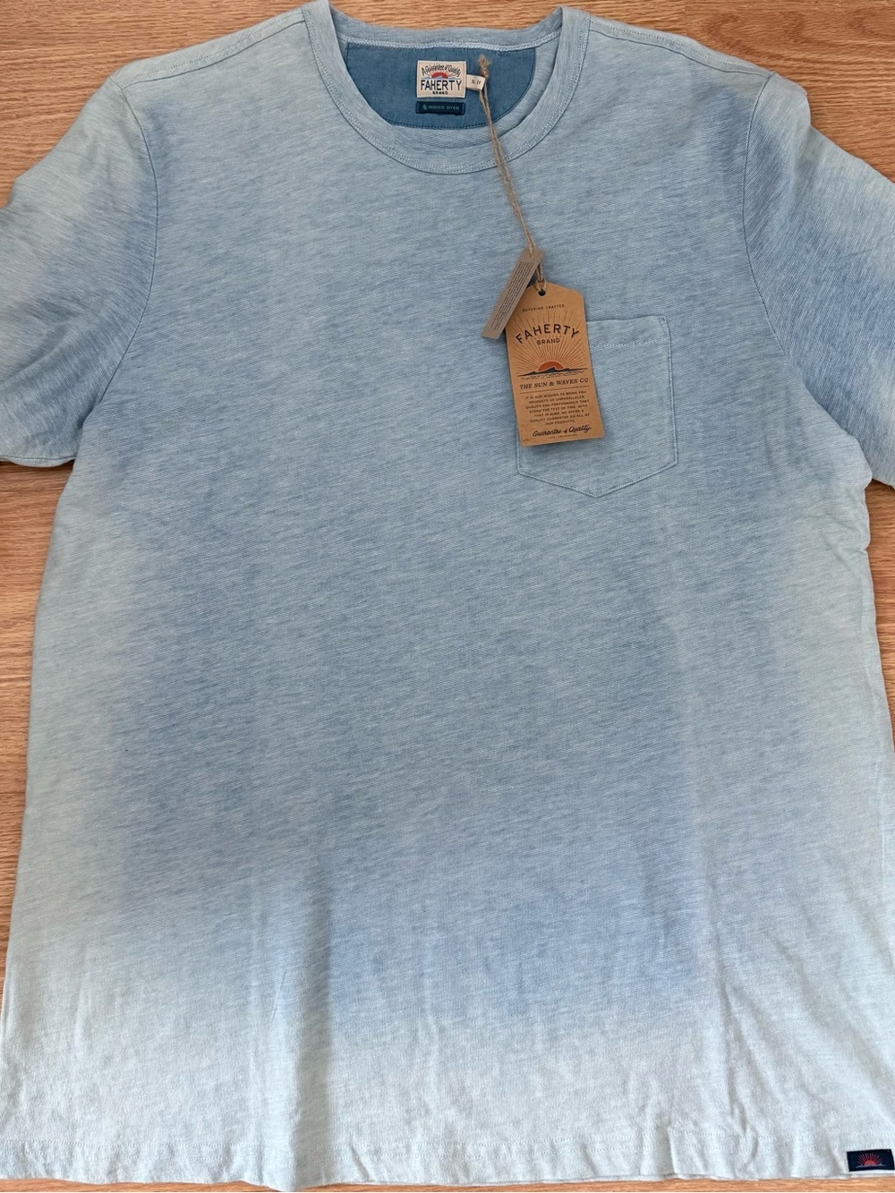 Faherty SS Indigo Pocket Tee -Indigo Beach Feeder - Mens XL - NWT